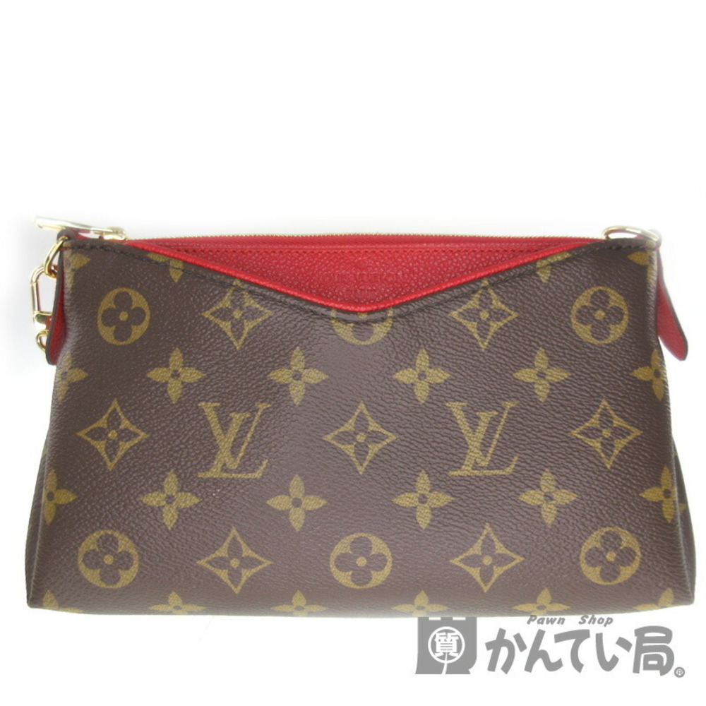 LOUIS VUITTON Pallas Clutch Cerise Red Brown Bag Chain Shoulder Crossbody